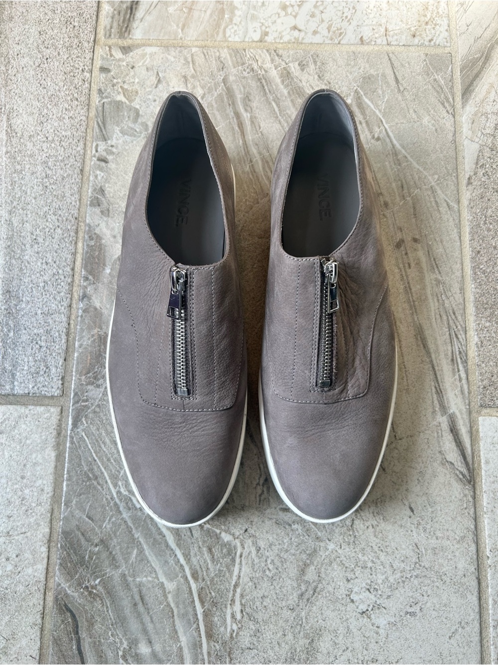 Vince Gray Leather Suede Zip-front Platform Loafer Sneakers, Size 9.5 Women
